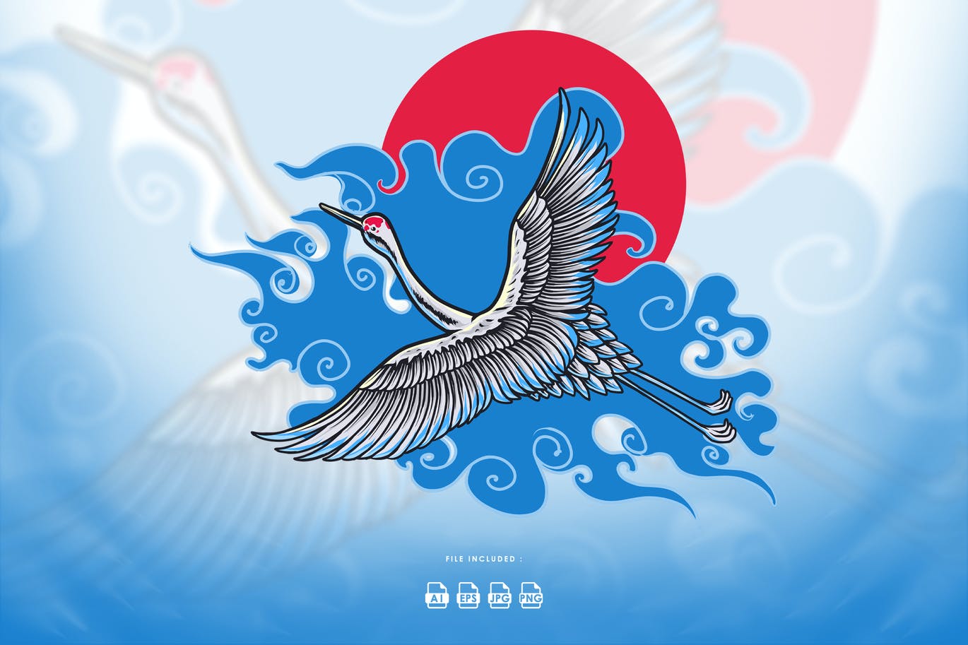 高品质的日本鹤鸟矢量插画-AI, EPS, JPG, PNG