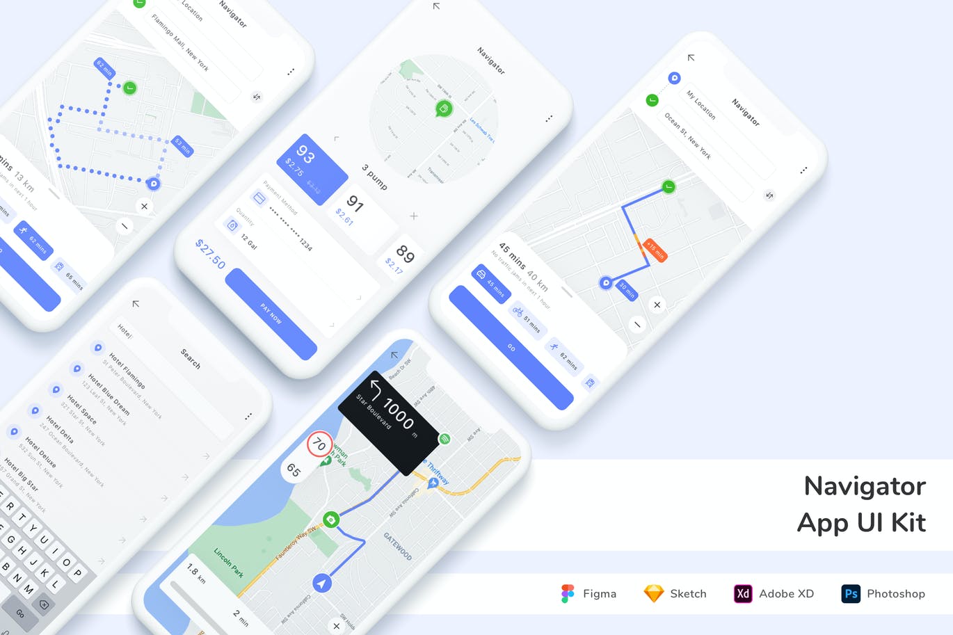 导航器应用程序用户界面套件 APP UI KIT (FIG,PSD,SKETCH,XD)