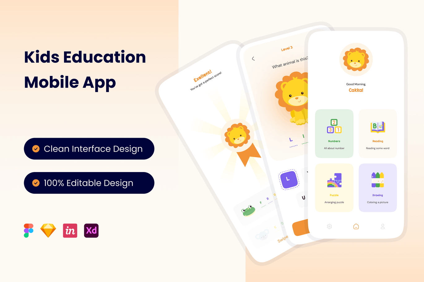 儿童教育手机应用App UI Kit (FIG,SKETCH,XD)