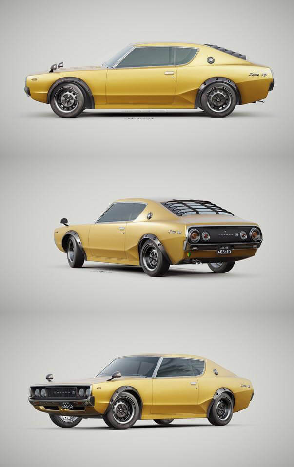 Datsun 240k GT 1973款黄色跑车3D模型（OBJ,FBX,MAX）