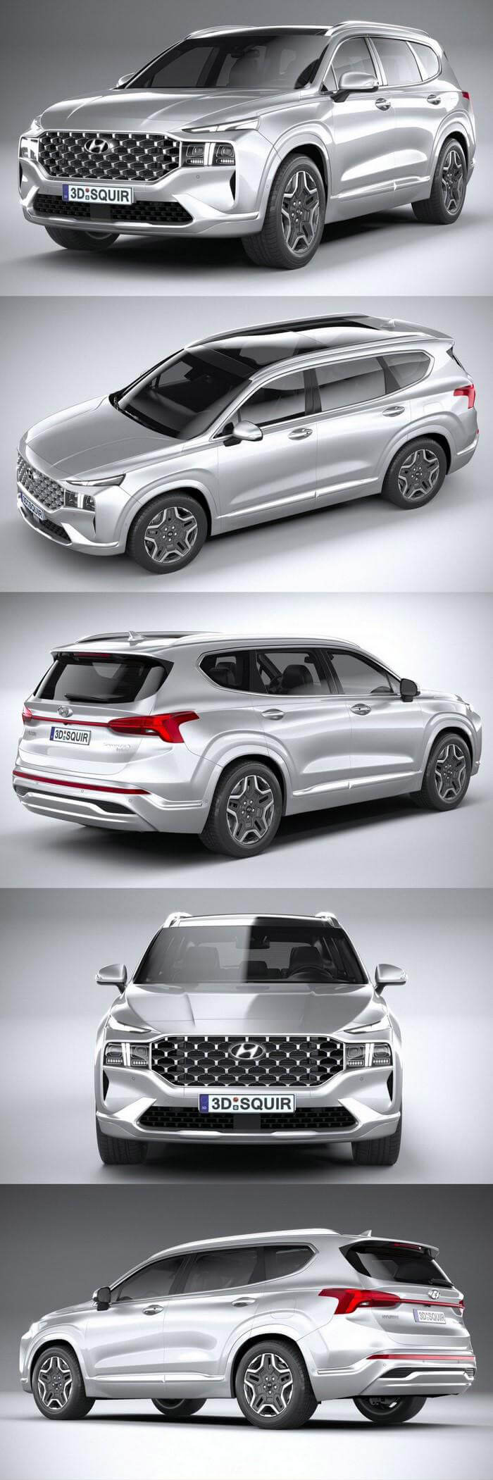 现代Hyundai SantaFe 2021款银色SUV汽车3D模型（OBJ,FBX,MAX）