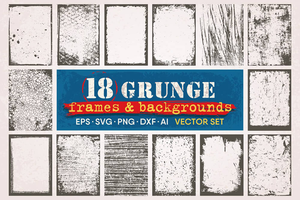 18个复古磨损Grunge风格矩形框架背景集 (ai,svg)