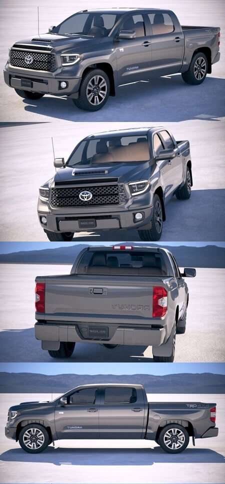 丰田Tundra TRD 2018款银色皮卡车3D模型（OBJ,FBX,MAX）