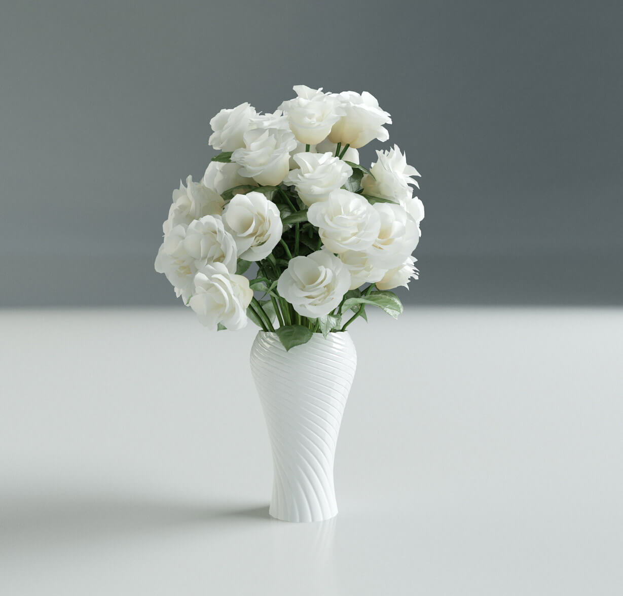 白色陶瓷花瓶中的白色花束3D模型（OBJ,FBX,MAX）