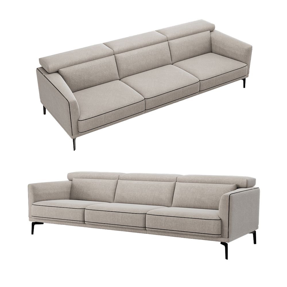 Kingston黑边装饰3人座米色布艺沙发3D模型（OBJ,FBX,MAX）