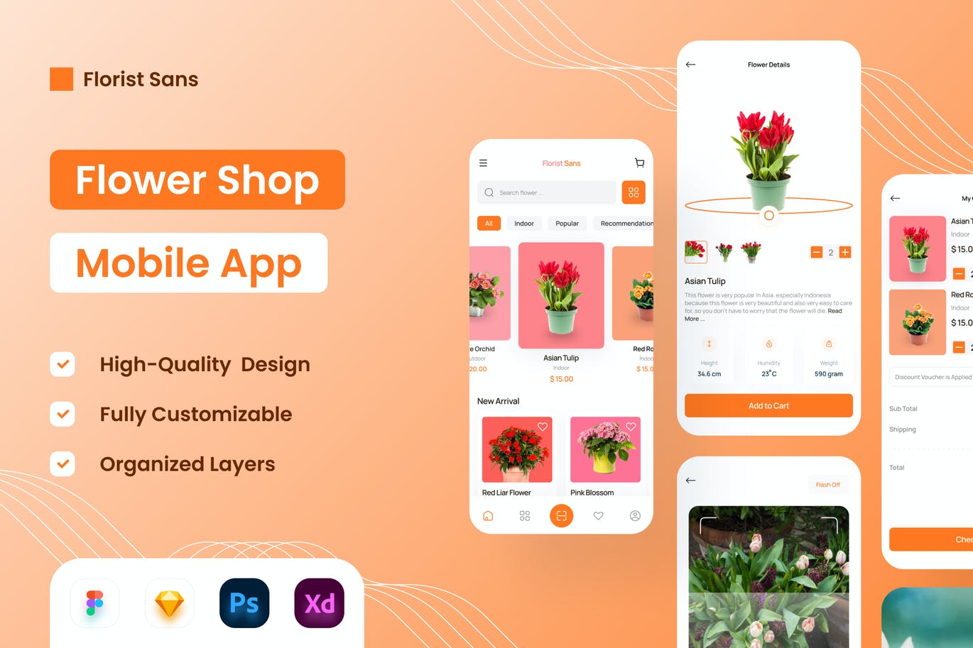 线上花店 App UI Kit (PSD,XD,FIG,SKETCH)