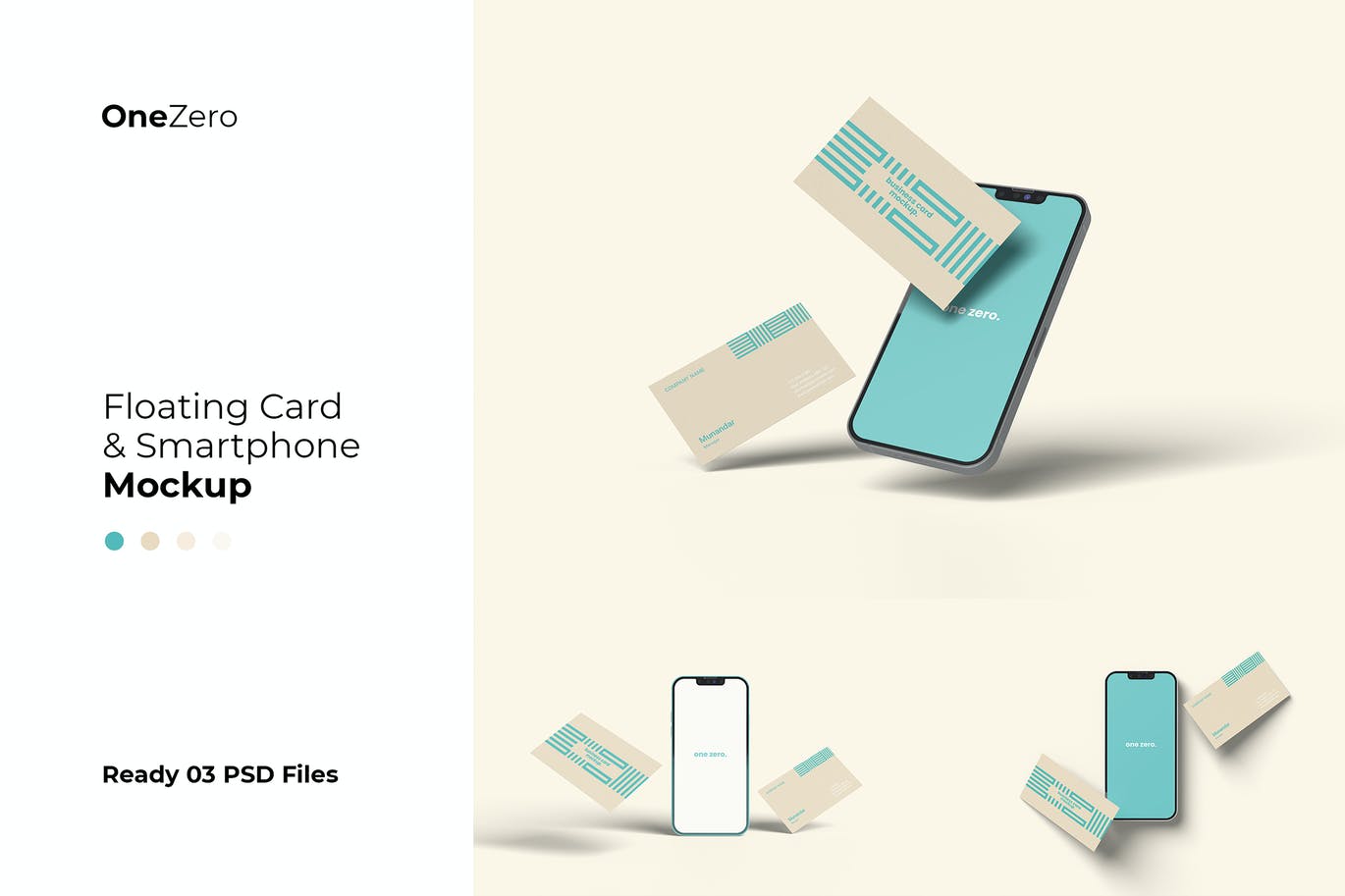 浮动卡片和智能iPhone手机样机 (PSD)