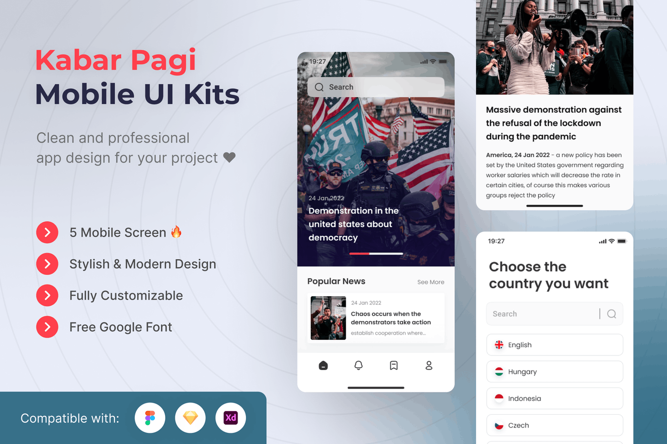新闻资讯阅读App UI Kits (FIG,SKETCH,XD)