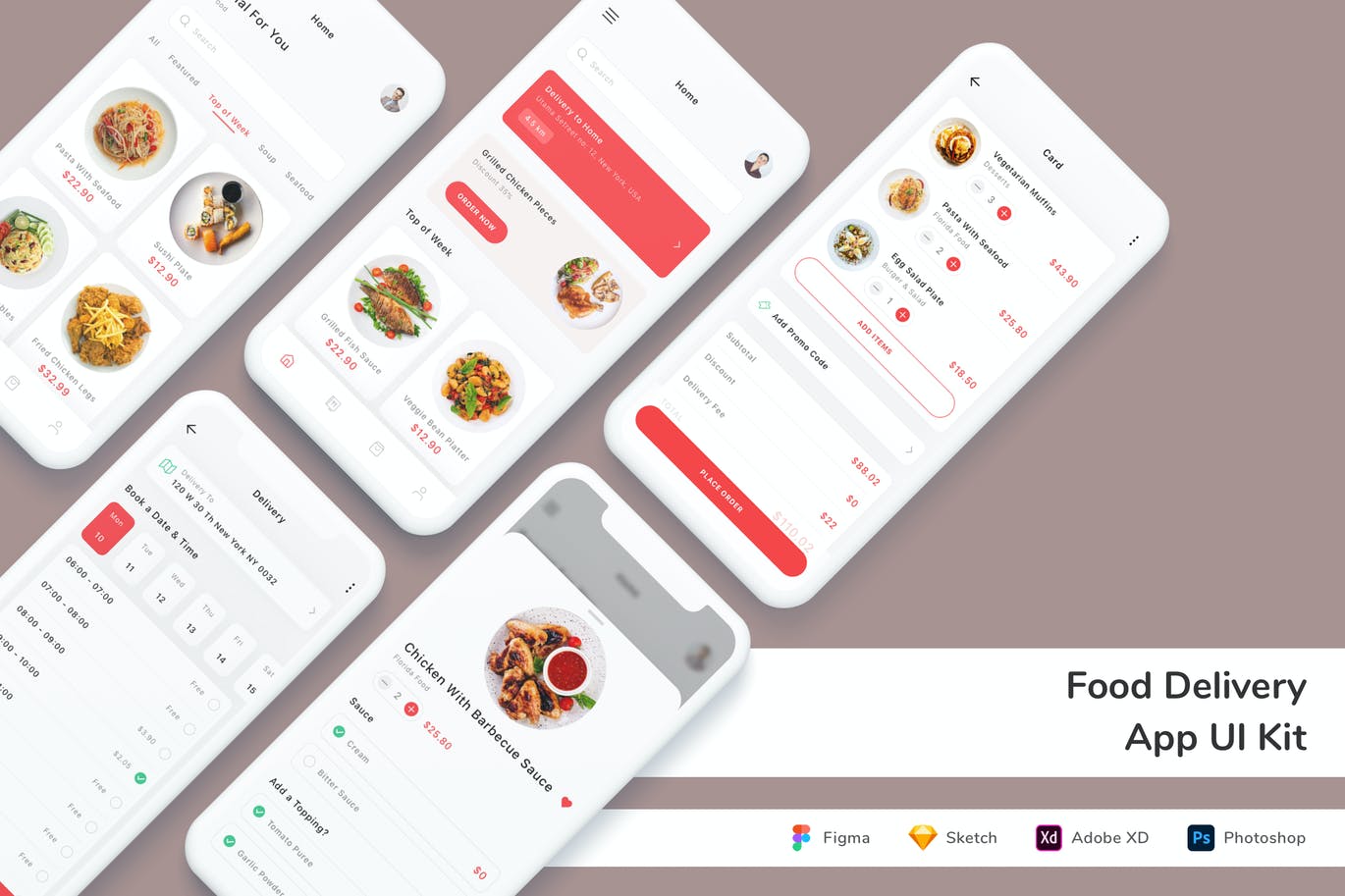 食品配送APP UI KIT (FIG,PSD,SKETCH,XD)