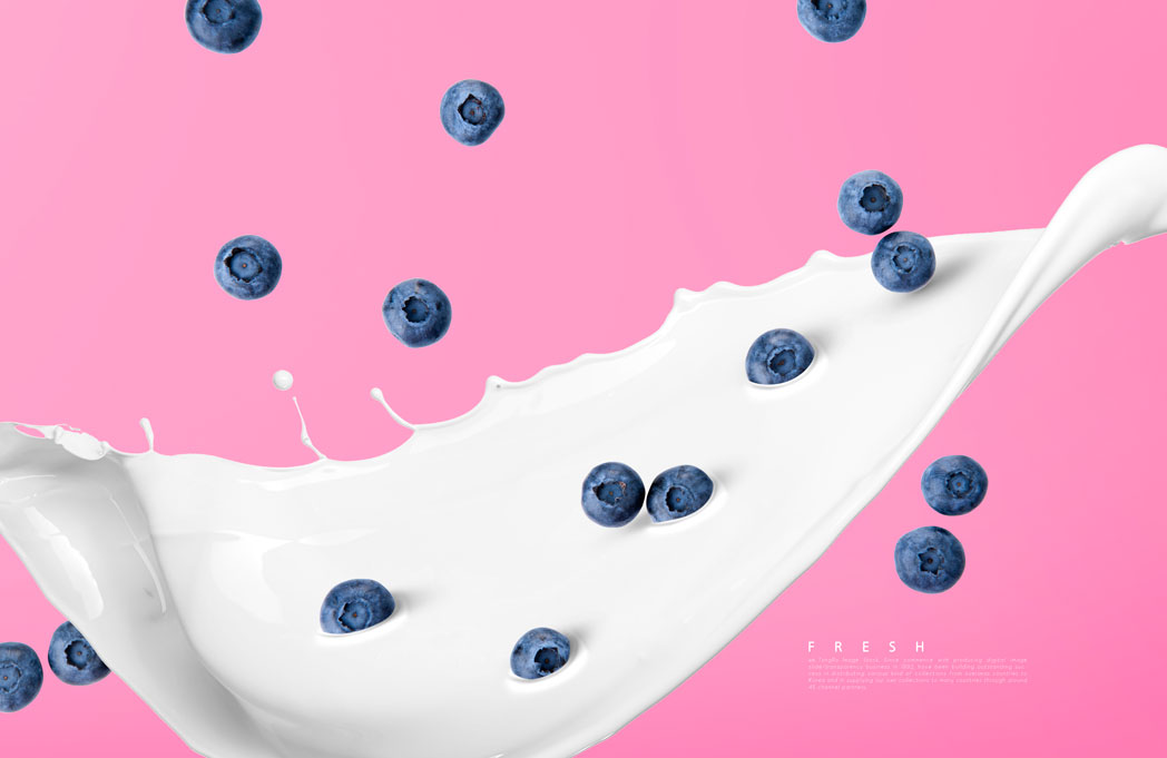 牛奶蓝莓水果海报设计模板 (psd)