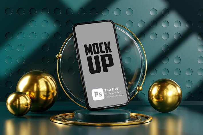 高端奢华质感的高端3D立体场景手机APP UI样机展示模型mockups