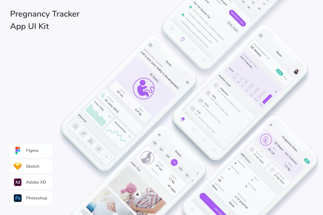 怀孕追踪APP UI KIT (FIG,PSD,SKETCH,XD)