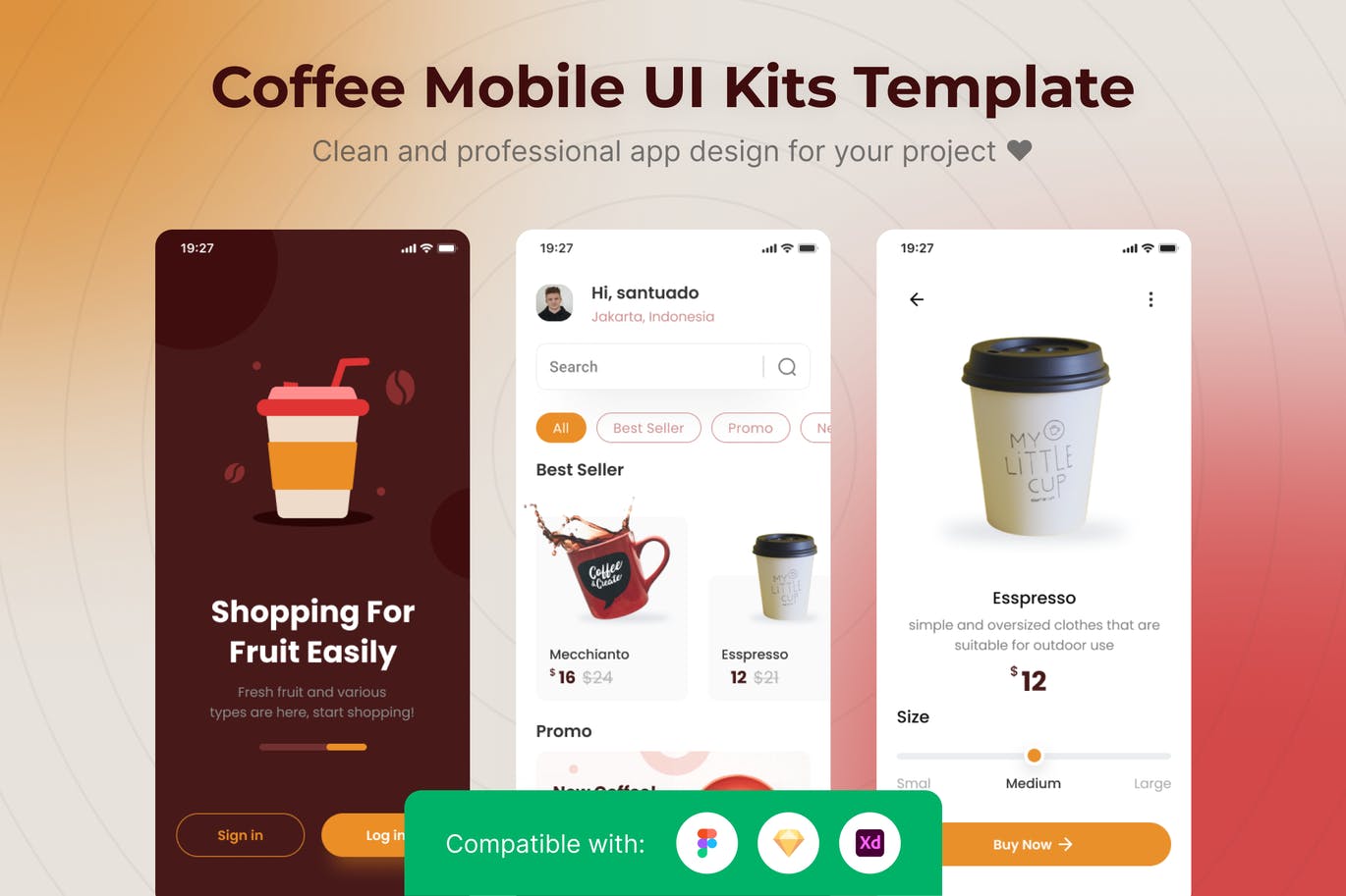 咖啡店咖啡线上购买App UI Kits (FIG,SKETCH,XD)
