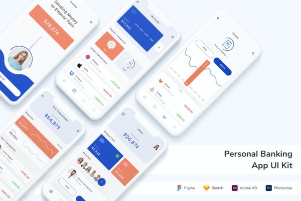 个人银行 App UI Kit (FIG,PSD,SKETCH,XD)