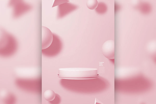 粉色几何物体创意视觉海报设计模板 (psd)