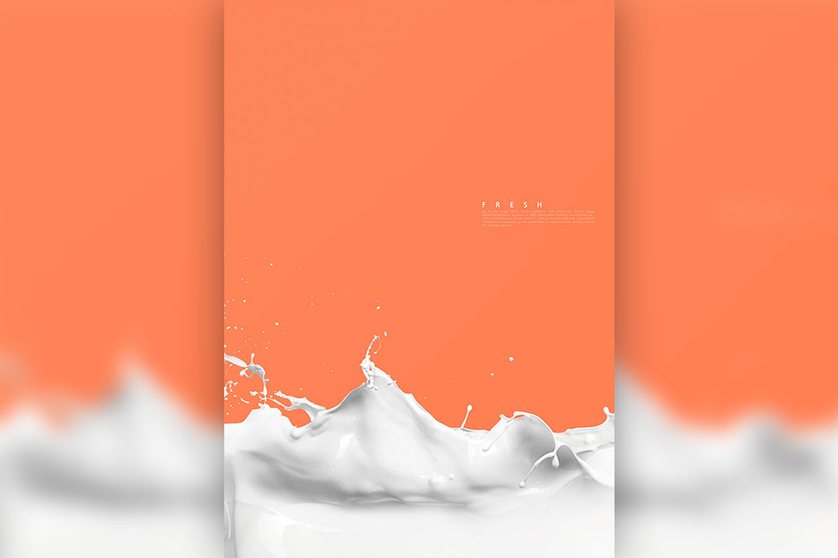 飞溅牛奶橙色背景海报设计模板 (psd)