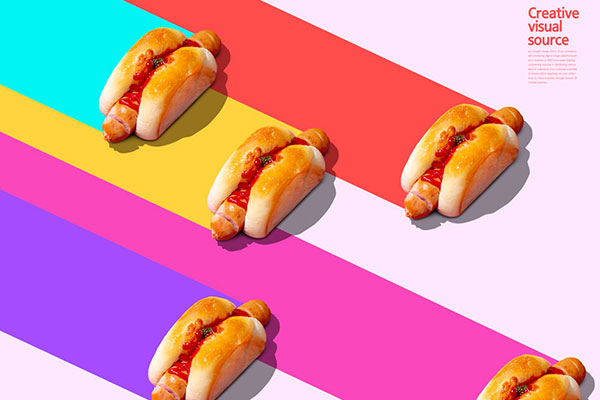 热狗面包食品多彩创意视觉海报设计模板 (psd)