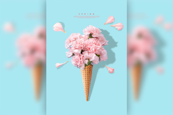 花卉冰淇淋春季概念海报设计素材 (psd)