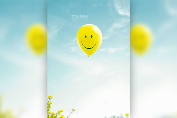 微笑气球油菜花蓝天手机壁纸背景素材 (psd)