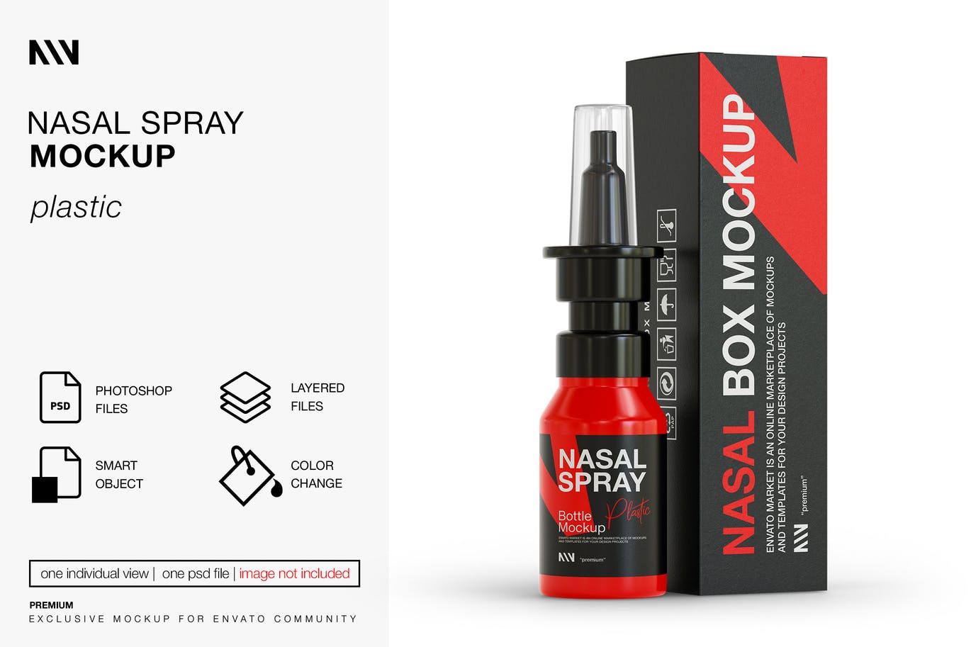 鼻炎喷雾瓶&盒子品牌包装设计样机 (PSD)