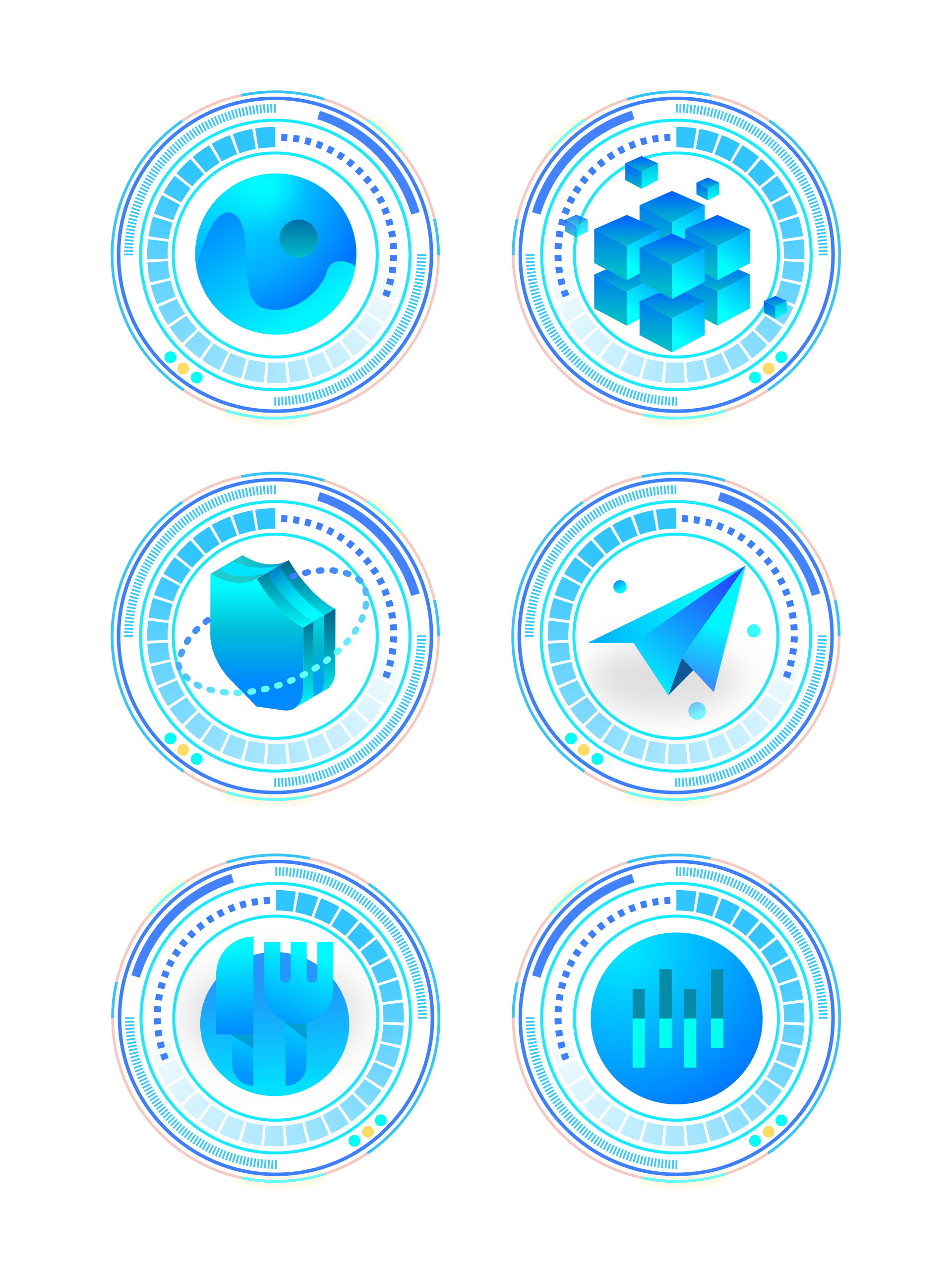 科技感3D立体蓝色图标旋转圆环UI控件(sketch+AI) - 云瑞设计