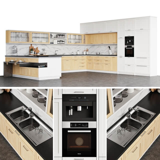 Aster Cucine Timeline 2西式大厨房组合橱柜3D模型（OBJ,FBX,MAX）