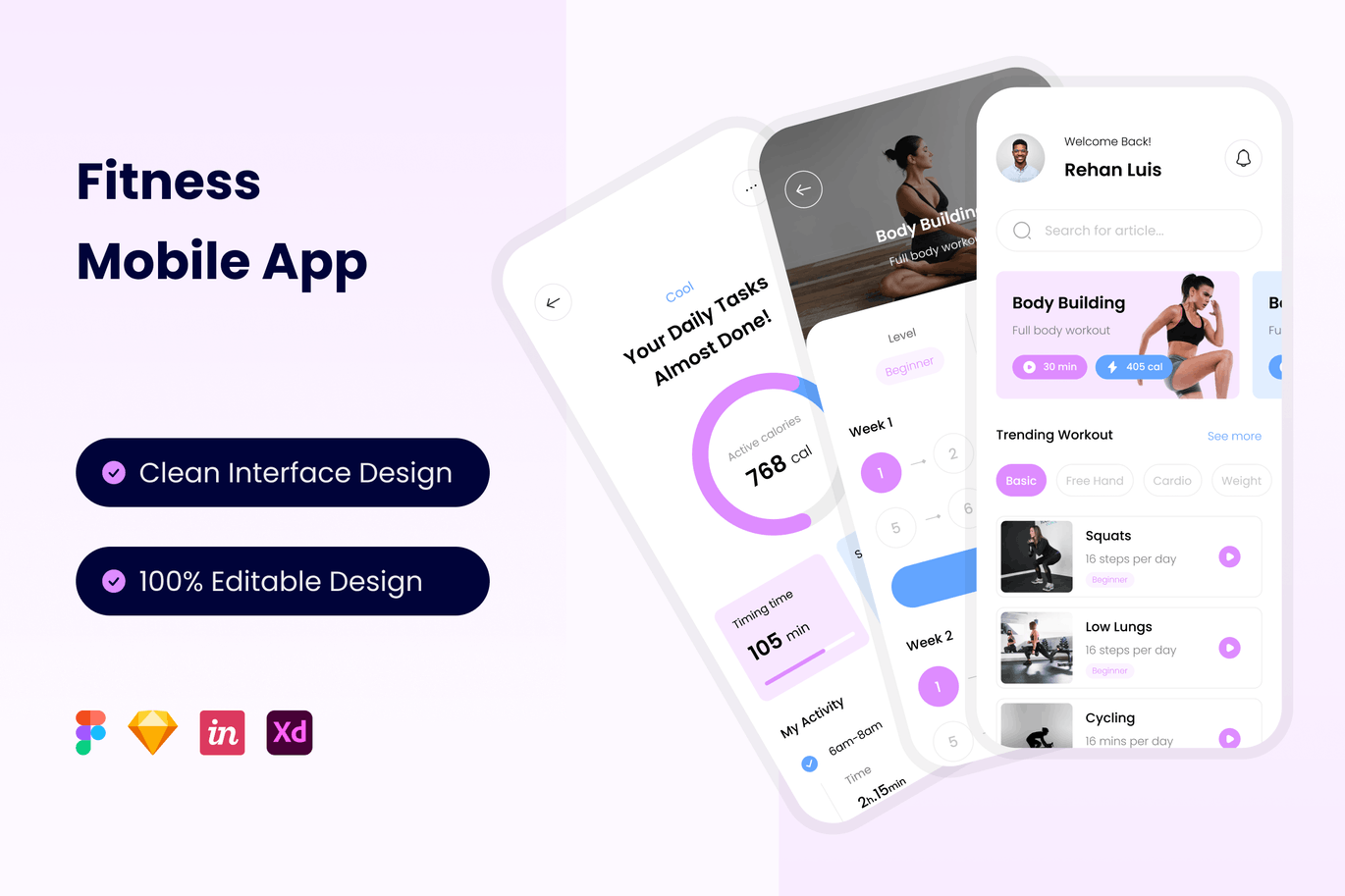 健身运动APP UI KIT (FIG,SKETCH,XD)