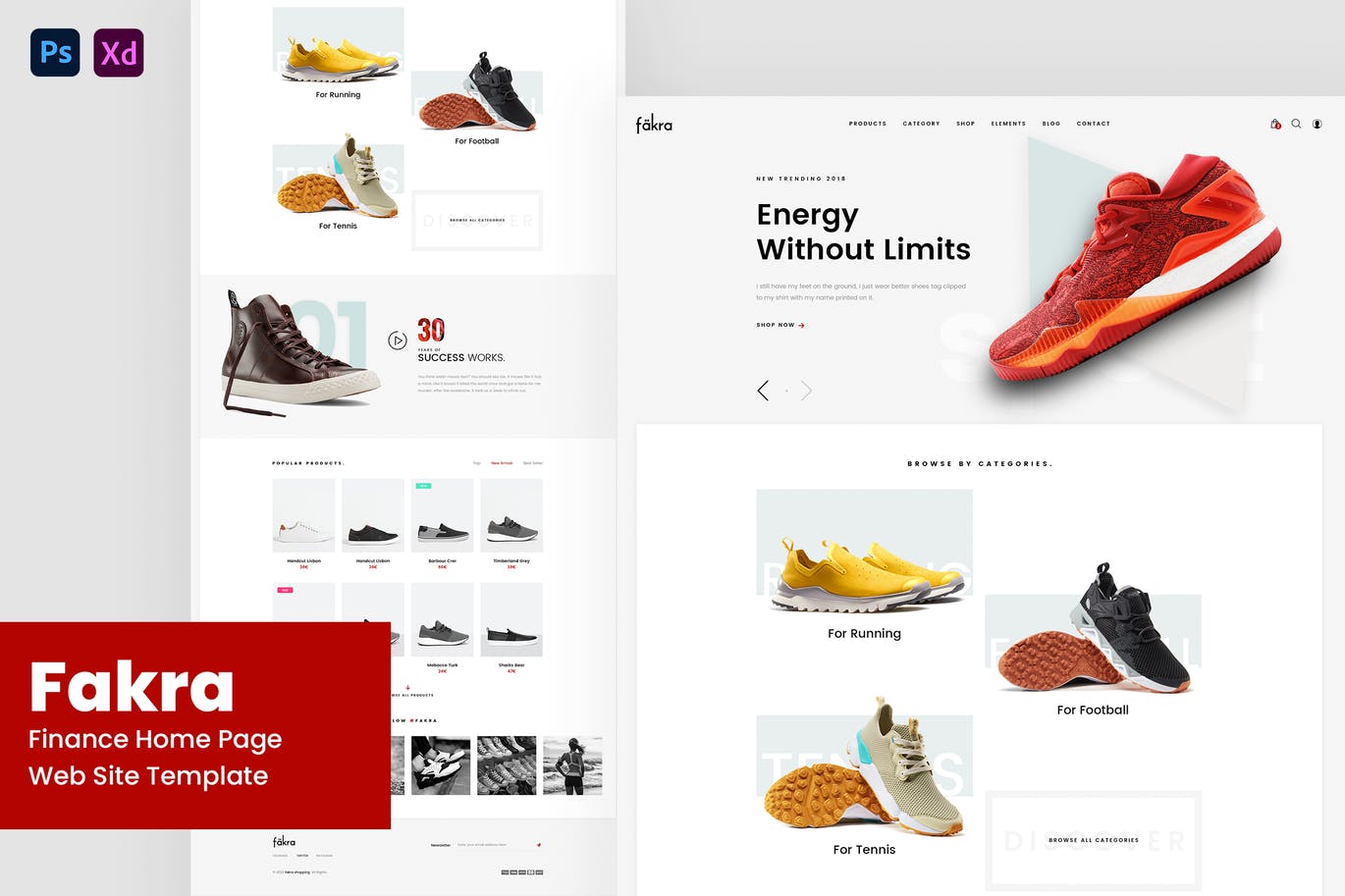 创意鞋店主页网模板 (PSD,XD)