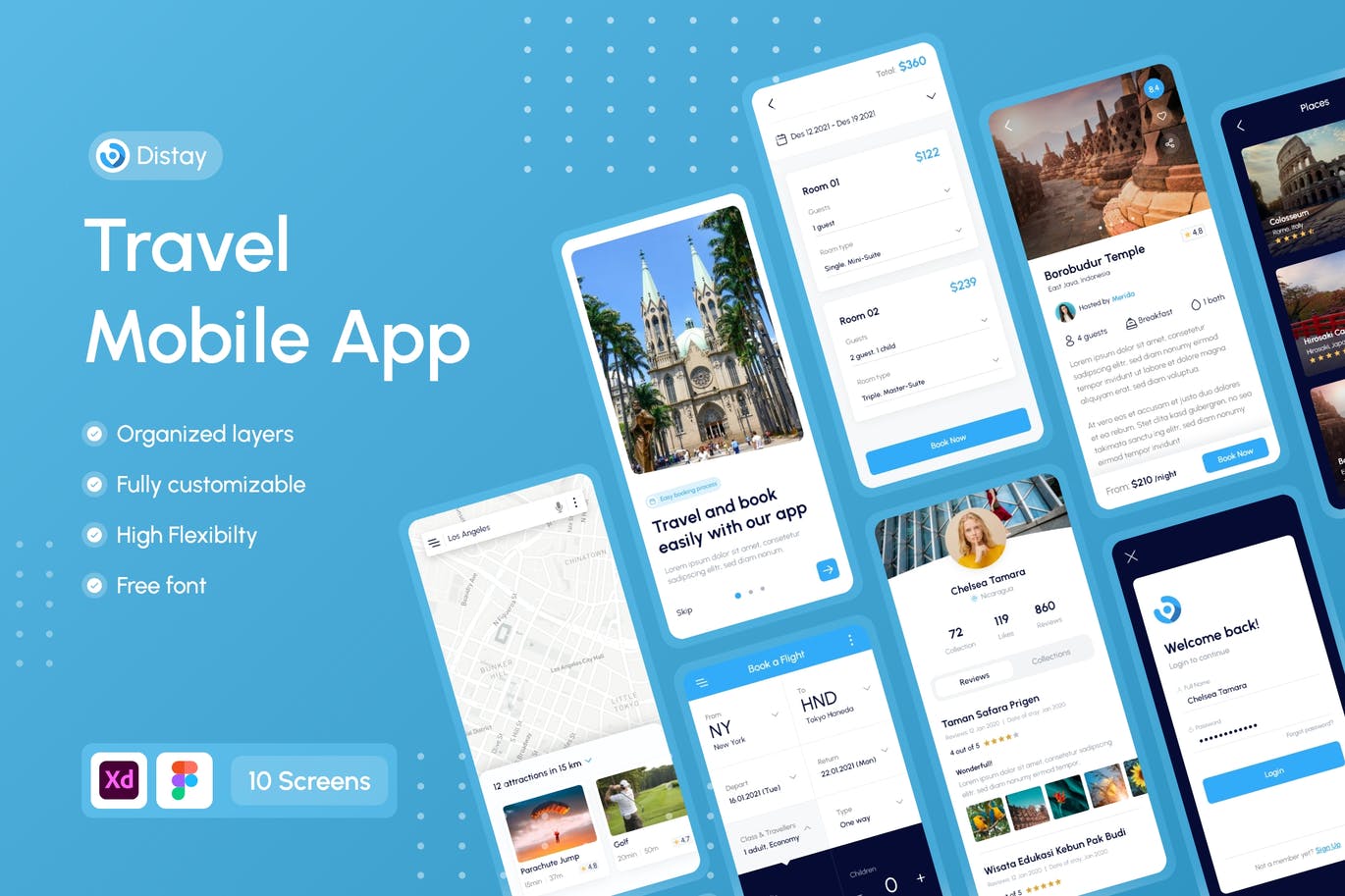 旅游旅行 App UI Kit (FIG,XD)