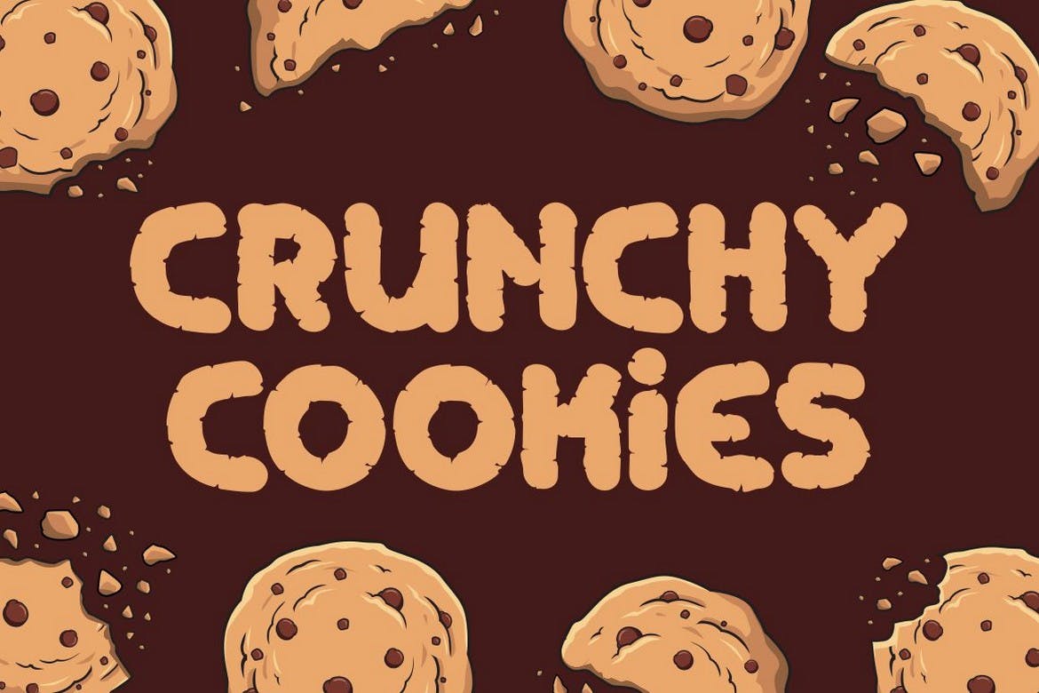 时尚清新可爱的大胆古怪的英文字体设计-Crunchy Cookies