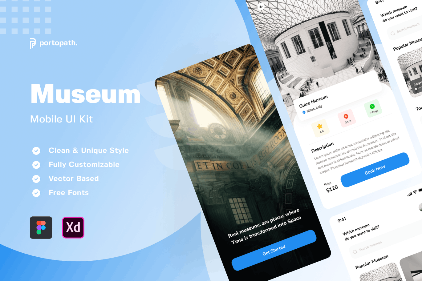 博物馆 App UI Kit (XD,FIG)