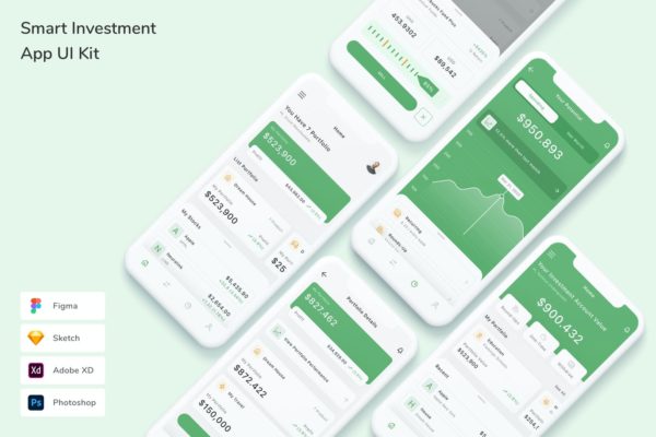 智能投资应用 App UI Kit (FIG,PSD,SKETCH,XD)