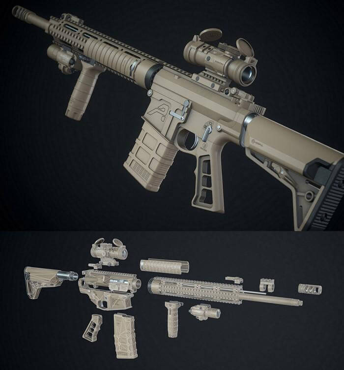 AR-10定制步枪3D模型（OBJ,FBX,MAX）
