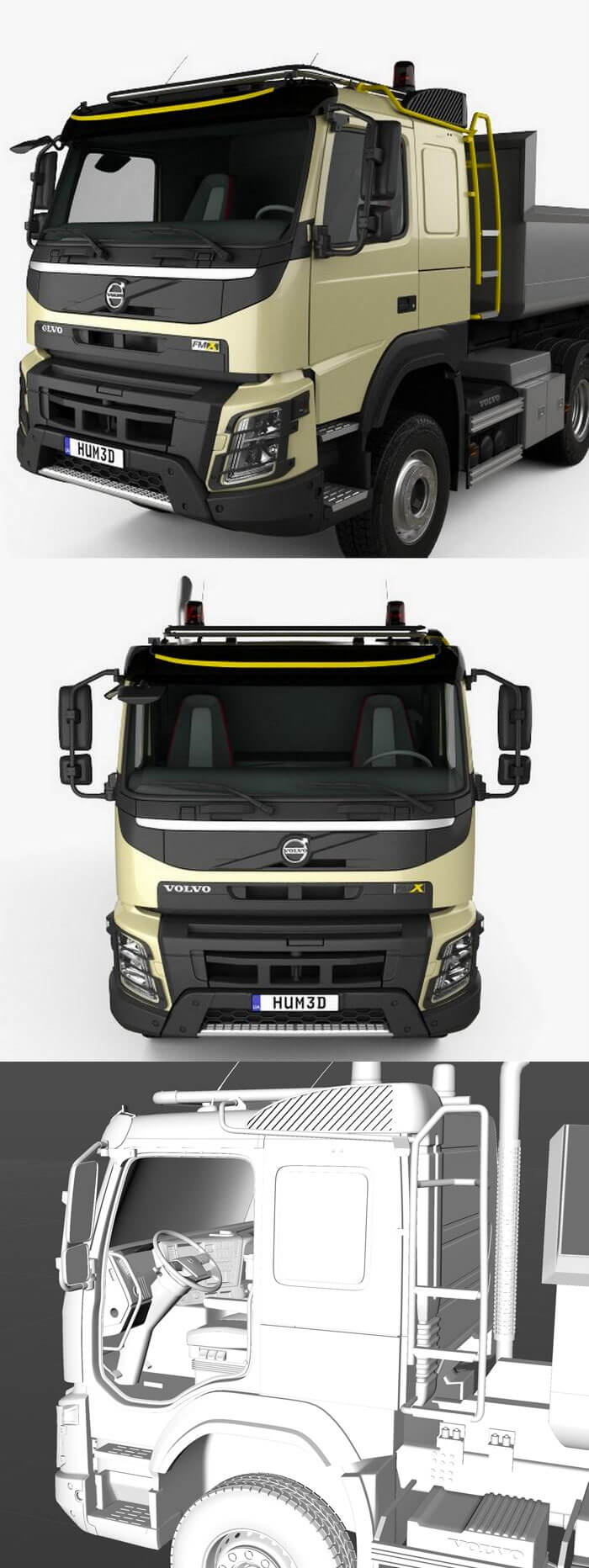 带驾驶室细节的沃尔沃 Volvo FMX 自卸卡车3D模型下载 (MAX,FBX,OBJ)