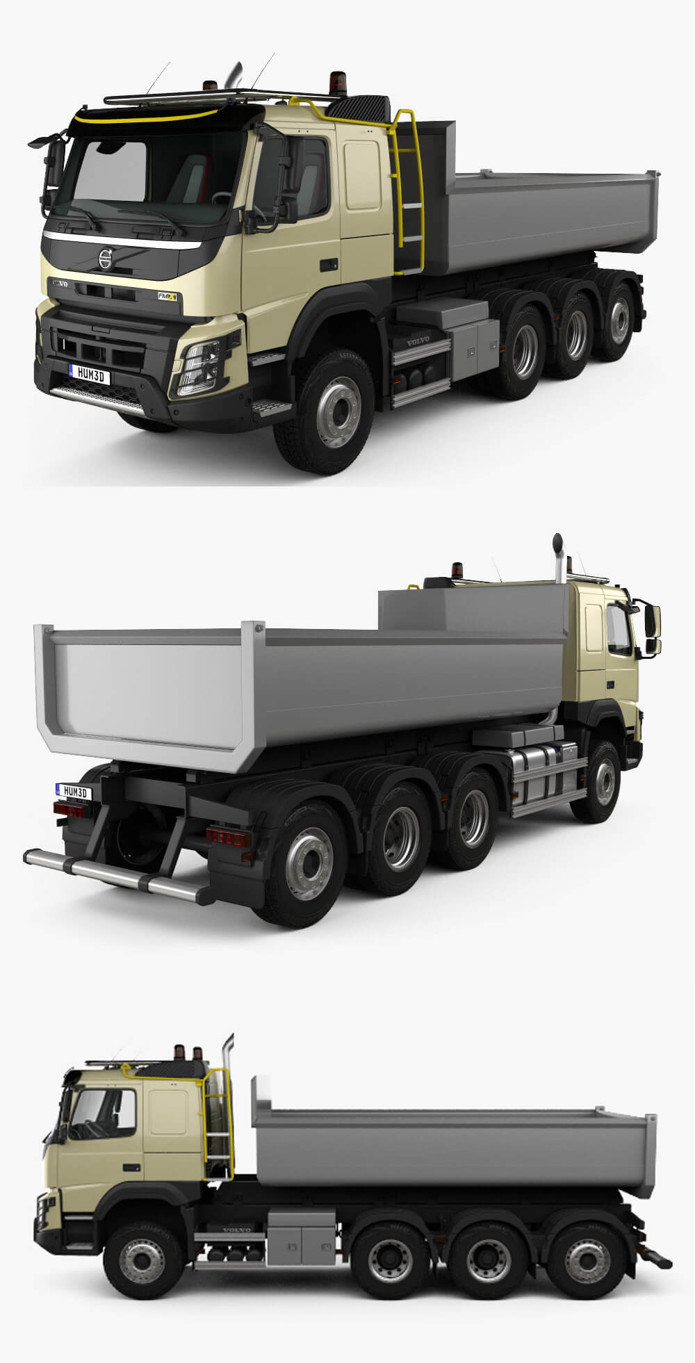 带内饰的沃尔沃Volvo FMX Tridem 2013款自卸卡车3D模型（OBJ,FBX,MAX）