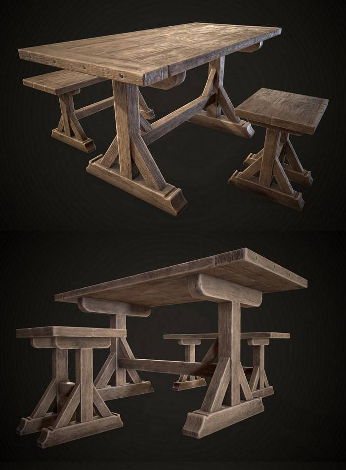 厚实的木桌椅3D模型（OBJ,FBX,MAX）