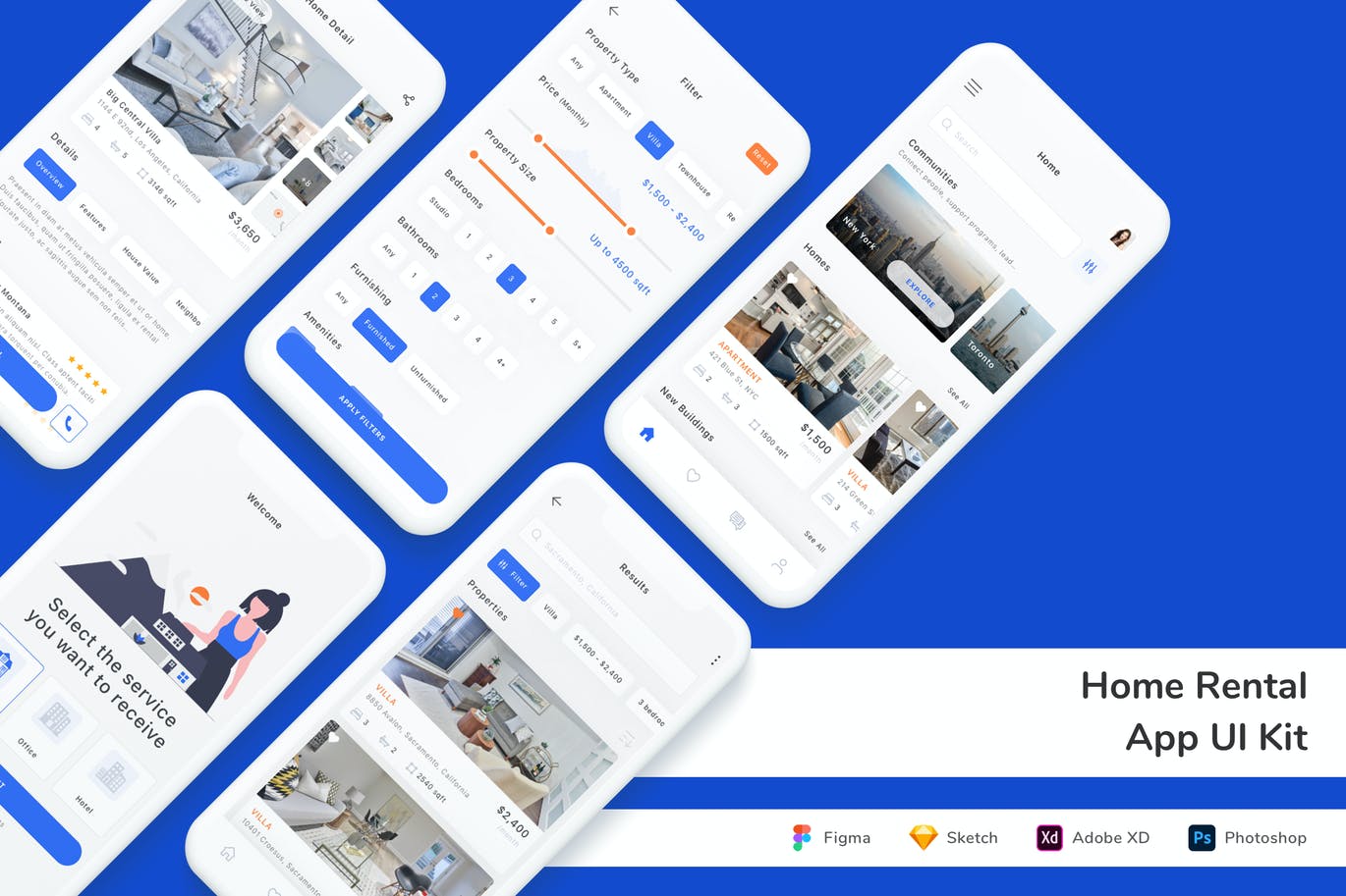 房屋租赁 App UI Kit (FIG,PSD,SKETCH,XD)