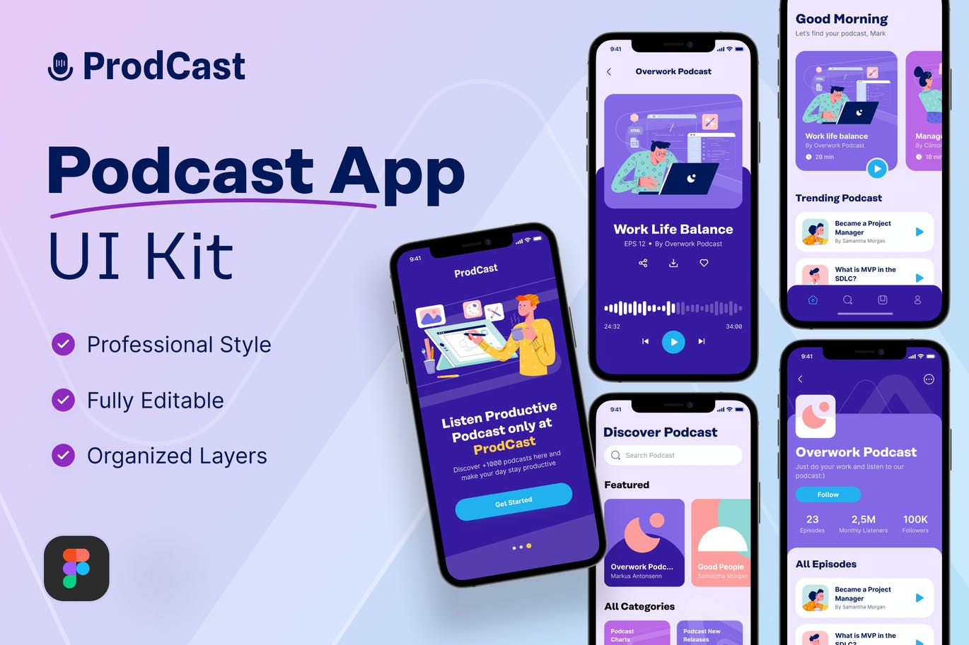 专业的播客 App UI Kit (FIG)