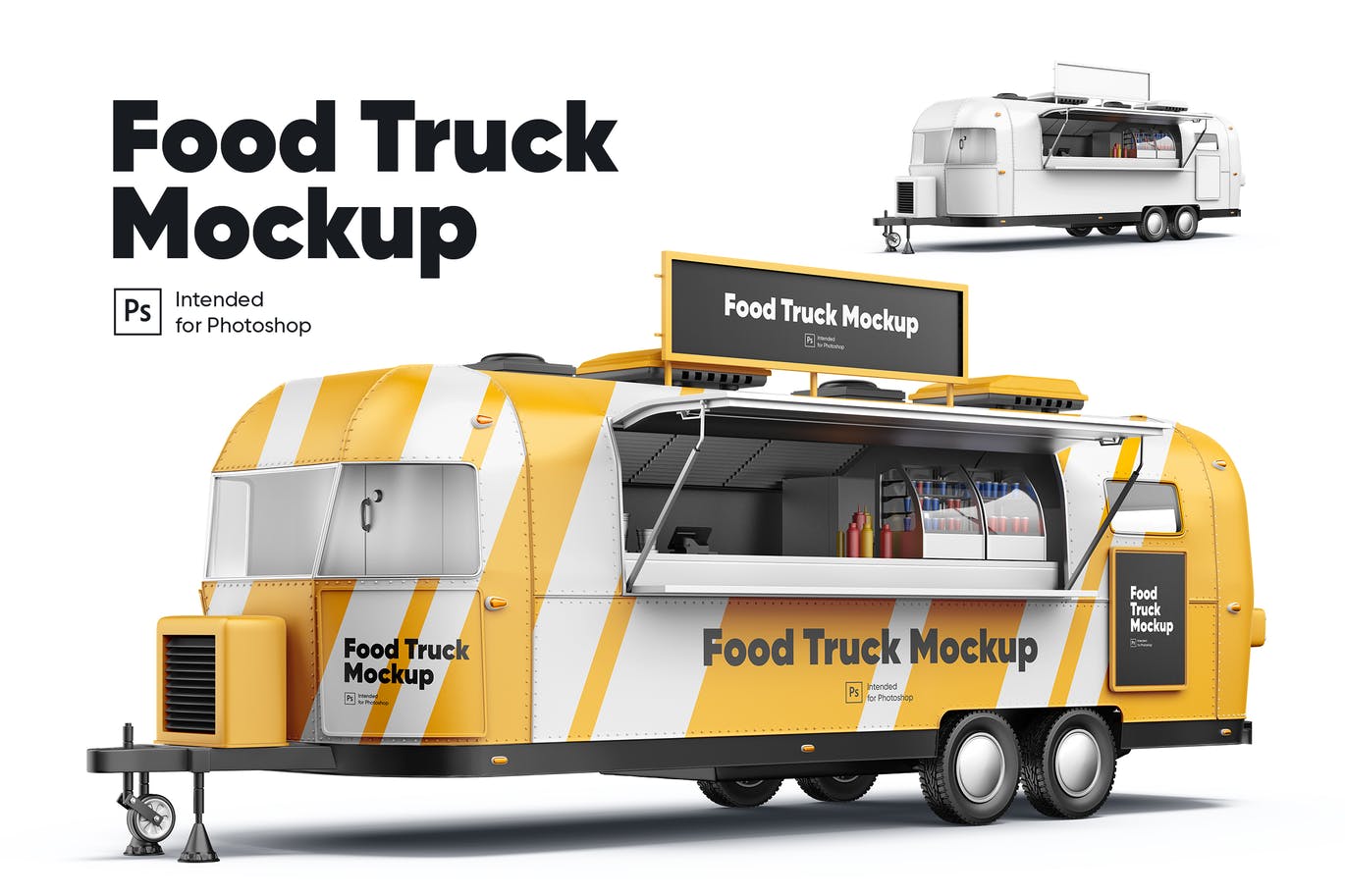 高品质的时尚高端食品卡车快餐车车体广告设计VI样机展示模型mockups