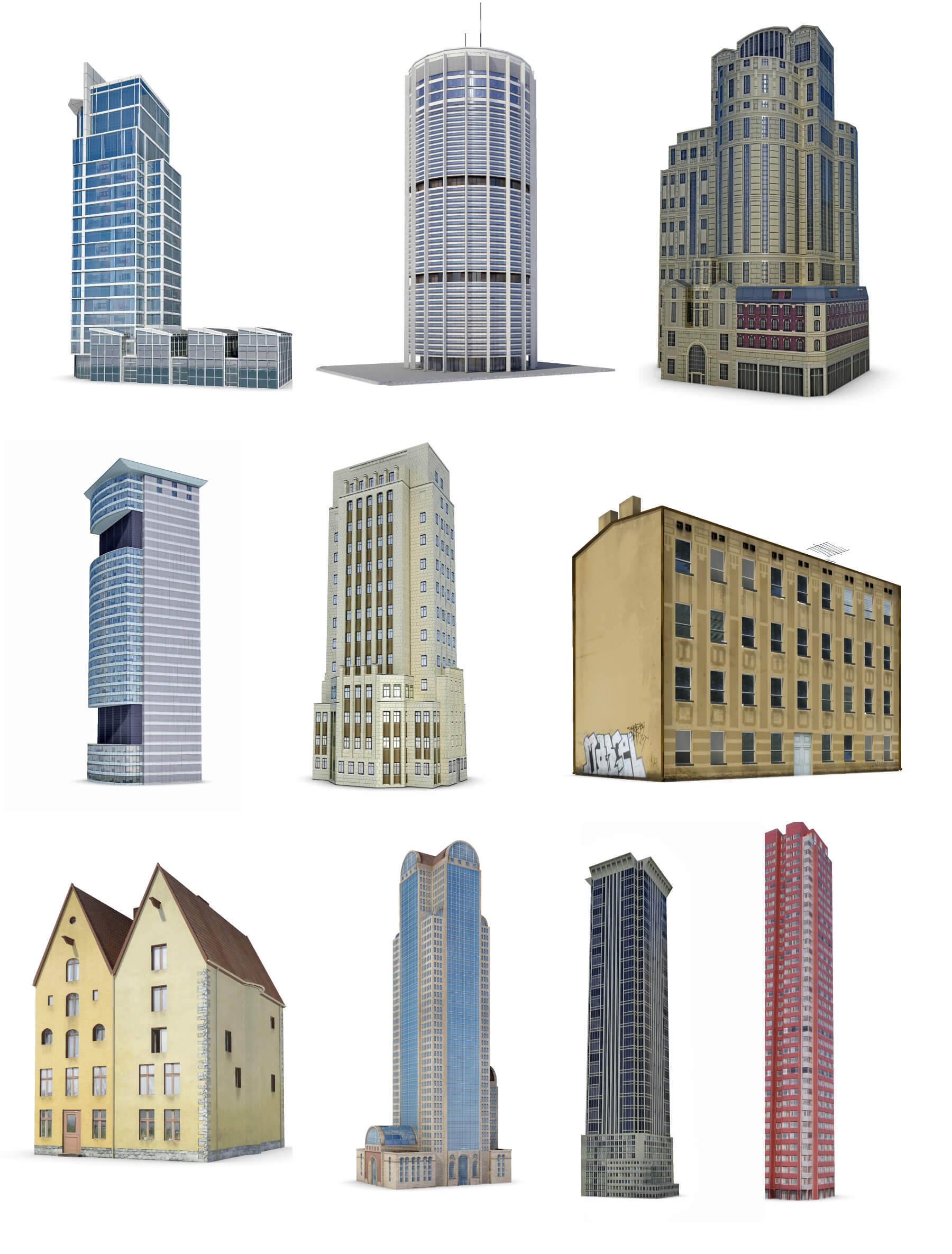 10组low poly房屋建筑3D模型合集（OBJ,FBX,MAX）