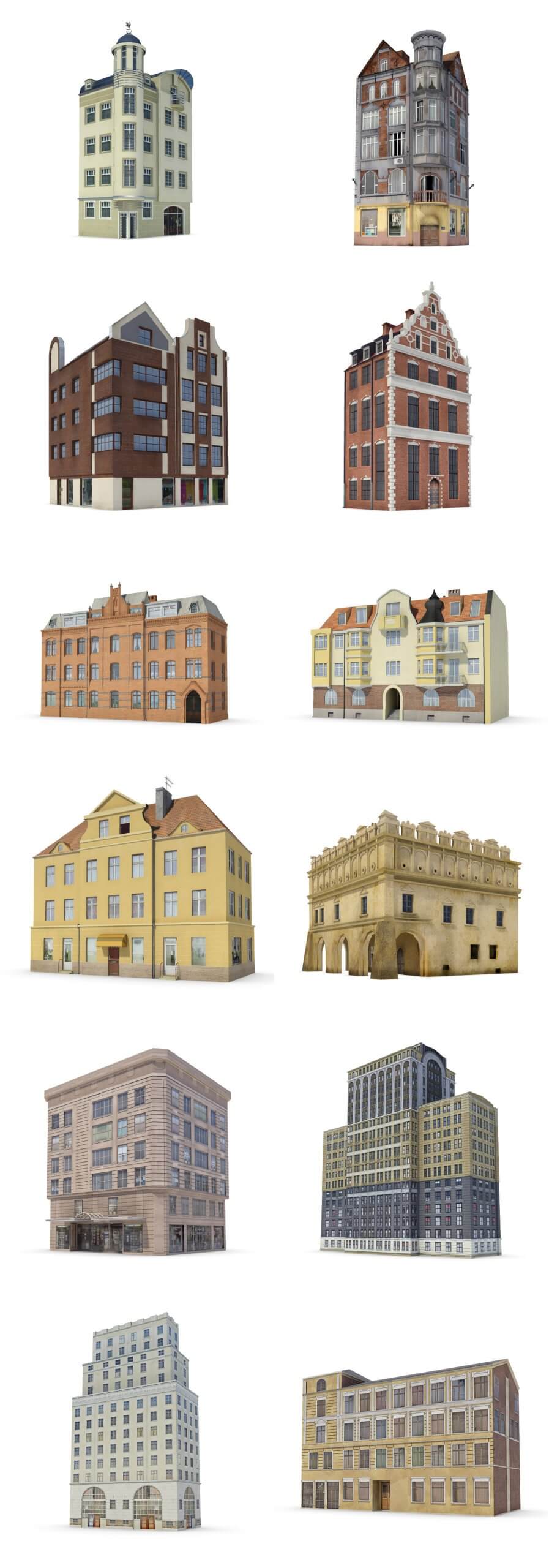 12组low poly房屋建筑3D模型合集（OBJ,FBX,MAX）