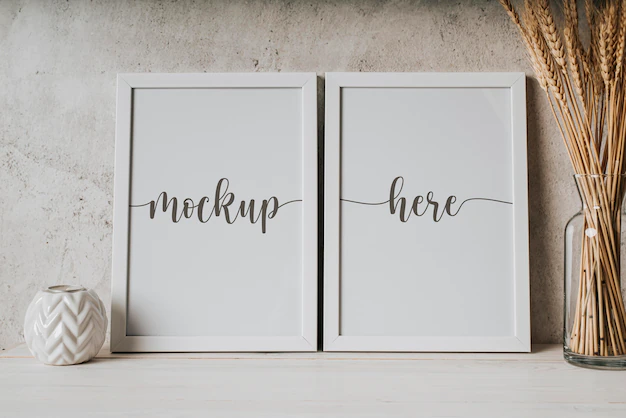 室内白色相框框架样机模板[psd]