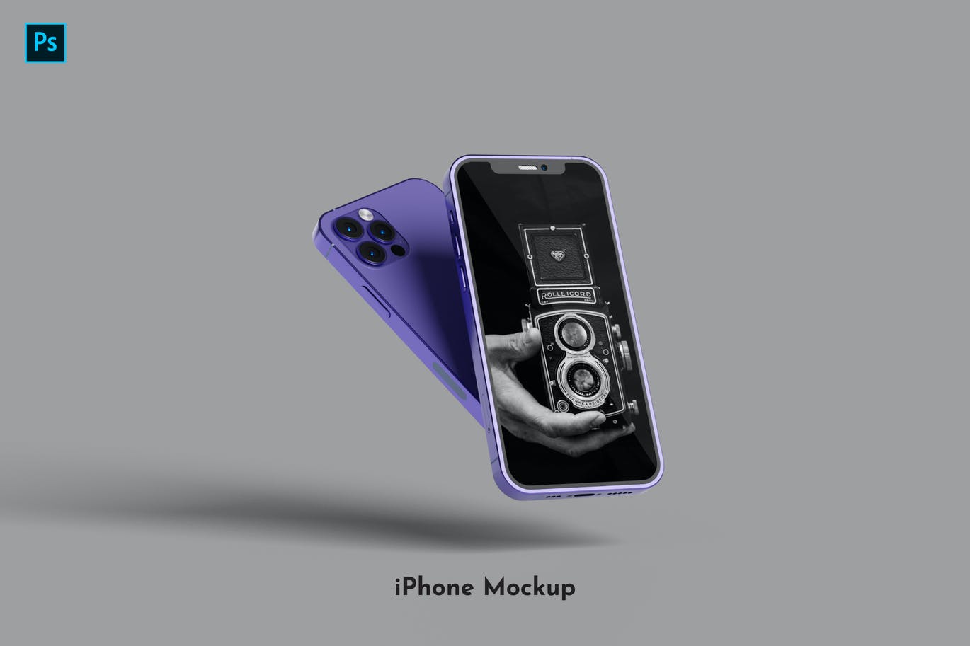 悬浮效果紫色iPhone手机样机 (PSD)
