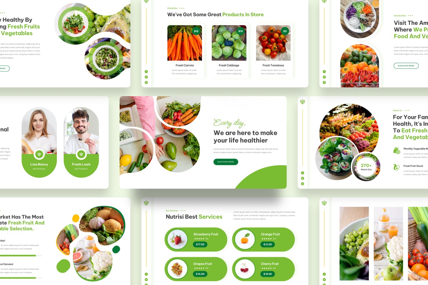 时尚高端清新有机食品绿色健康食品水果蔬菜powerpoint幻灯片演示模板（pptx）