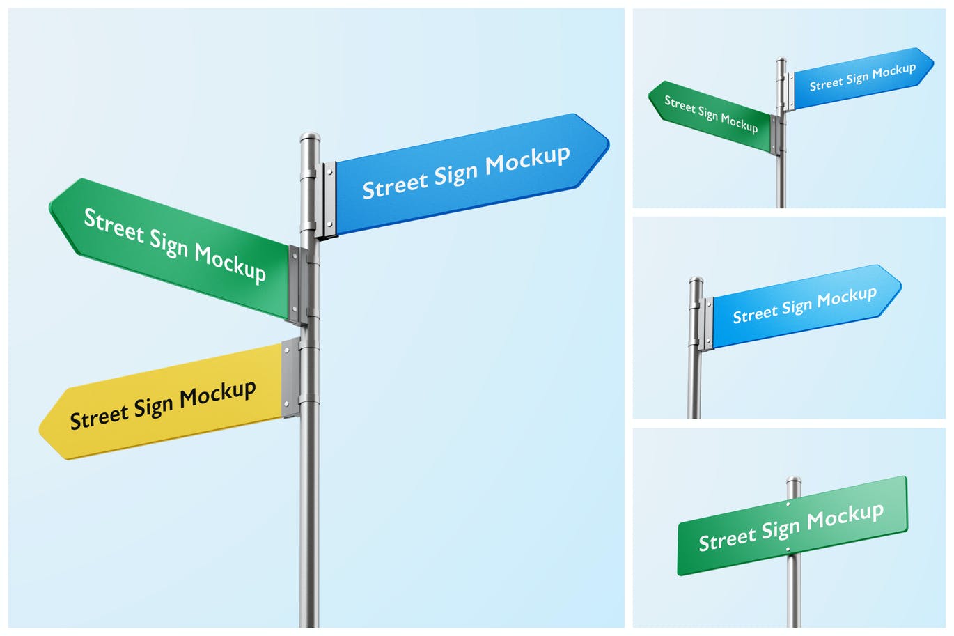 高品质的街道方向指示牌路牌VI导视设计样机展示模型mockups