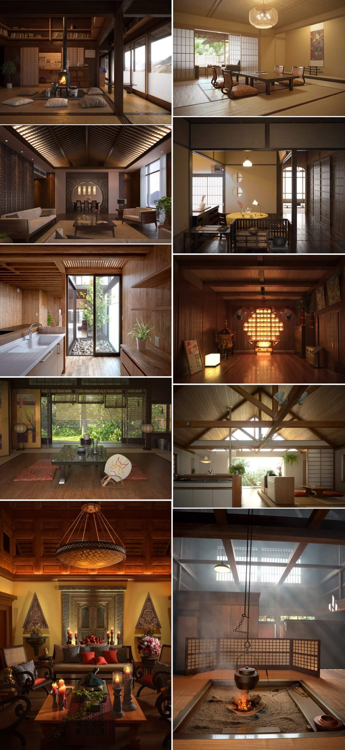 10组日式风格家庭室内场景3D模型合集（MAX）