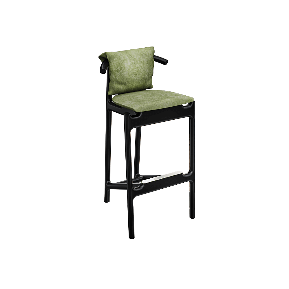 Hans黑色腿架绿色布艺软垫高脚吧椅3D模型（OBJ,FBX,MAX）