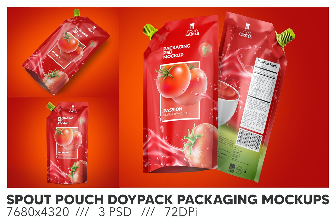 果汁饮料自立吸嘴袋包装设计样机 (PSD)