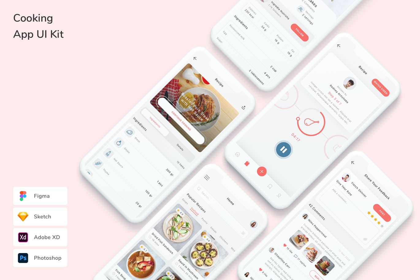 烹饪App UI Kit (FIG,PSD,SKETCH,XD)