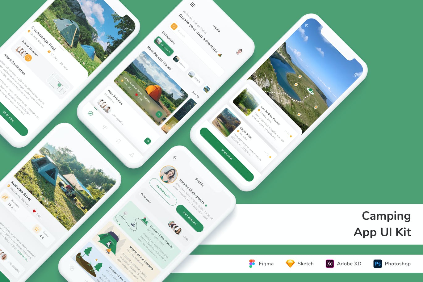 露营预约 App UI Kit (FIG,PSD,SKETCH,XD)